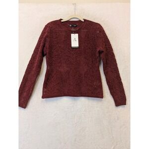 Anewsta Women's Size S Burgundy Pointelle‎ Knit Sweater Wine Red Crochet NWT